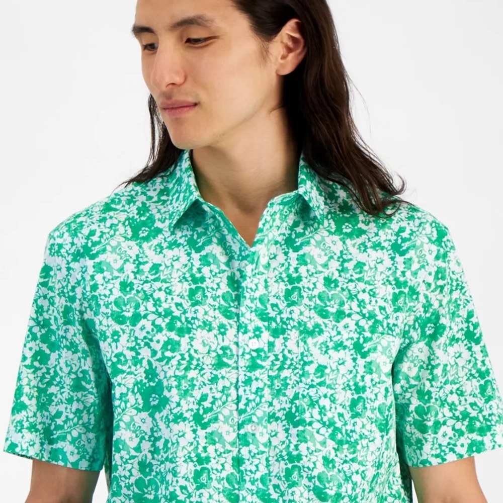 Men's Iris Regular-Fit Stretch Floral Button-Down‎ Poplin Shirt